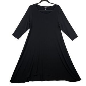 Alfani Woman Black A-Line Dress 16W 3/4 Sleeve High Low Hem Scoop Neck FA16